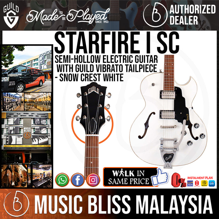 Guild Starfire I SC Semi-Hollow Electric Guitar with Guild Vibrato Tailpiece - Snow Crest White - Music Bliss Malaysia