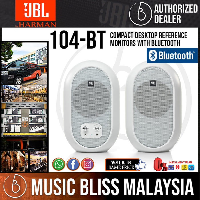 JBL 1 Series 104-BT 4.5" Compact Powered Desktop Reference Monitor with Bluetooth - White (ONE Series 104BT / 104 BT) - Music Bliss Malaysia