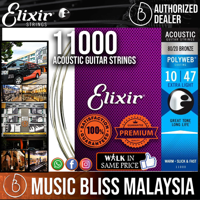 Elixir Strings Polyweb 80/20 Bronze Acoustic Guitar Strings .010-.047 Extra Light - Music Bliss Malaysia