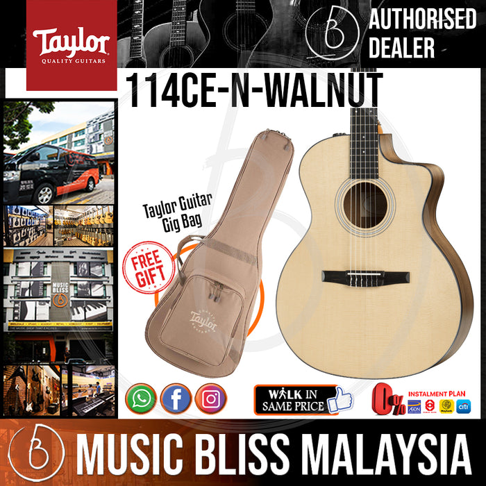 Taylor 114ce-N - Layered Walnut back and sides with Bag (114ceN / 114ce N) *Crazy Sales Promotion* - Music Bliss Malaysia