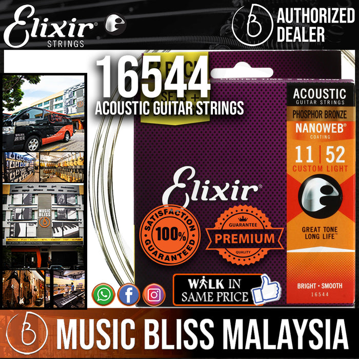 Elixir Strings Nanoweb Phosphor Bronze Acoustic Guitar Strings -.011-.052 Custom Light 3-pack - Music Bliss Malaysia