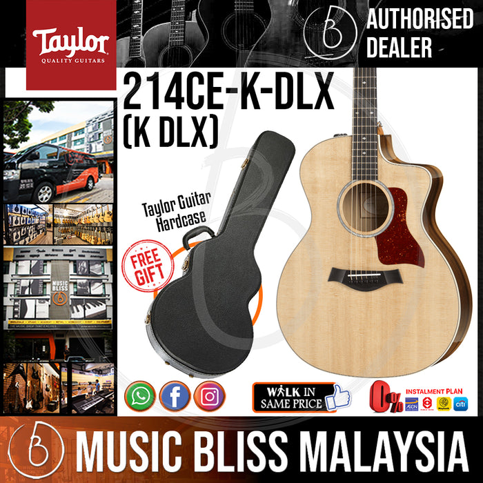 Taylor 214ce Deluxe - Natural w/ Layered Koa Back & Sides with Hardcase (214ce-K-DLX / 214ce K DLX) *Crazy Sales Promotion* - Music Bliss Malaysia
