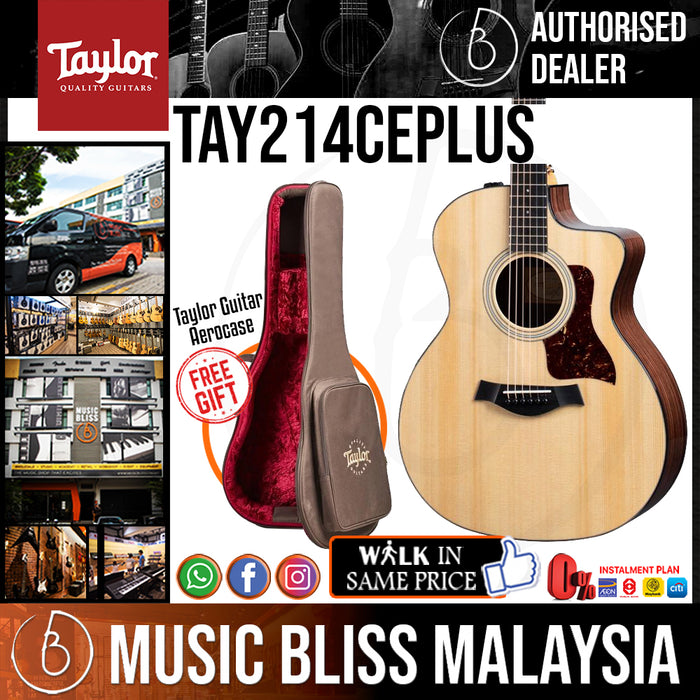 Taylor 214ce Plus Acoustic-Electric Guitar with Aerocase - Natural *Crazy Sales Promotion* - Music Bliss Malaysia