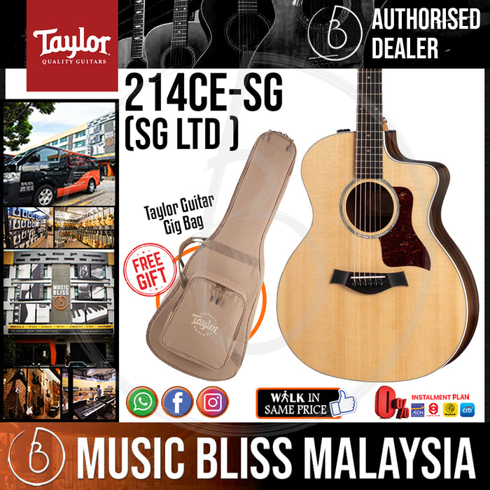 Taylor 214ce-SG LTD Fumed Sweet Gum Grand Auditorium Guitar with Bag (214ceSG LTD / 214ce SG LTD) *Crazy Sales Promotion* - Music Bliss Malaysia