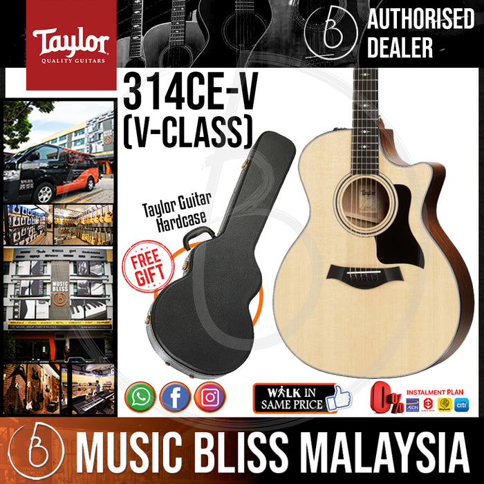 Taylor 314ce V-Class Grand Auditorium Acoustic Guitar - Natural (314ceV 314ce-V) *Crazy Sales Promotion* - Music Bliss Malaysia