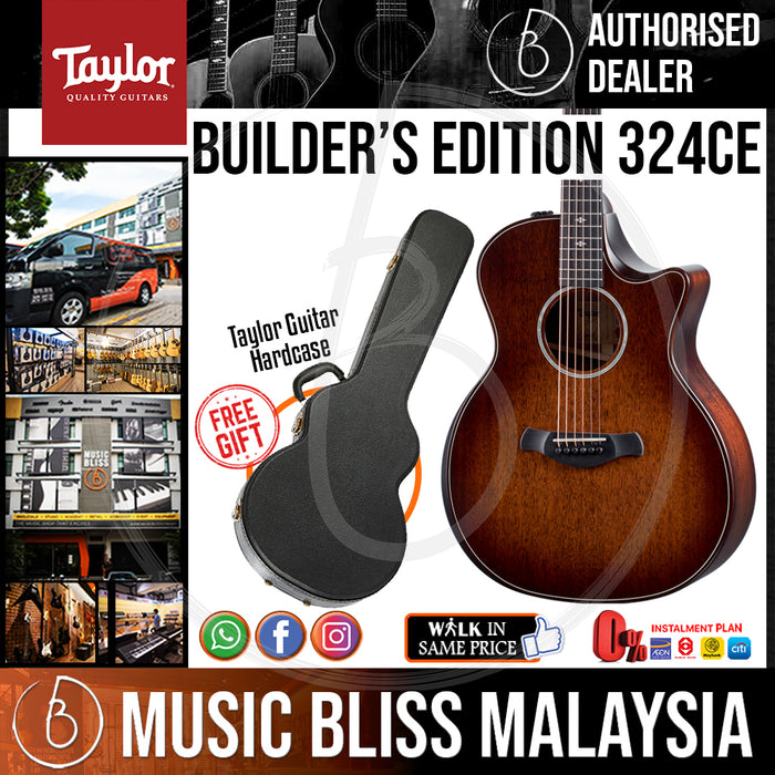 Taylor 324ce Builder's Edition Acoustic-Electric Guitar with Hardcase - Shaded Edge Burst (324-ce / 324 ce) *Crazy Sales Promotion* - Music Bliss Malaysia