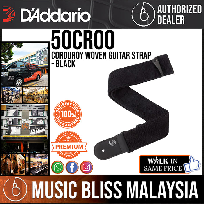 D'Addario 50CR00 Corduroy Woven Guitar Strap - Black - Music Bliss Malaysia