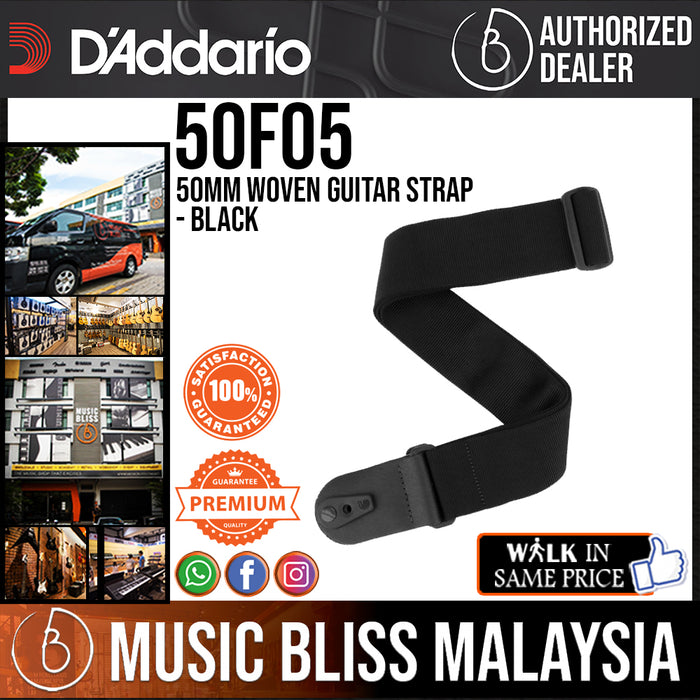 D'Addario 50F05 50mm Woven Guitar Strap - Black - Music Bliss Malaysia