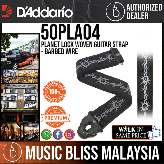 D'Addario 50PLA04 Planet Lock Woven Guitar Strap - Barbed Wire - Music Bliss Malaysia