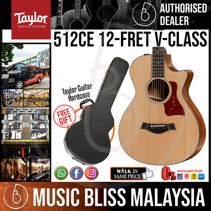 Taylor 512ce 12-Fret V-Class Acoustic Guitar with Hardcase - Natural (512-ce / 512 ce) *Crazy Sales Promotion* - Music Bliss Malaysia