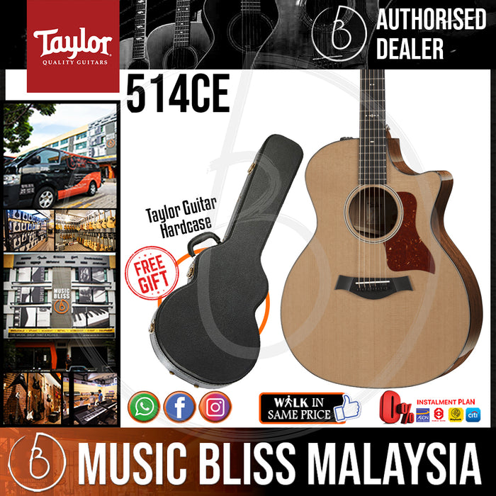 Taylor 514ce - Mahogany Back and Sides with V-class Bracing and Hardcase (514-ce / 514 ce) *Crazy Sales Promotion* - Music Bliss Malaysia