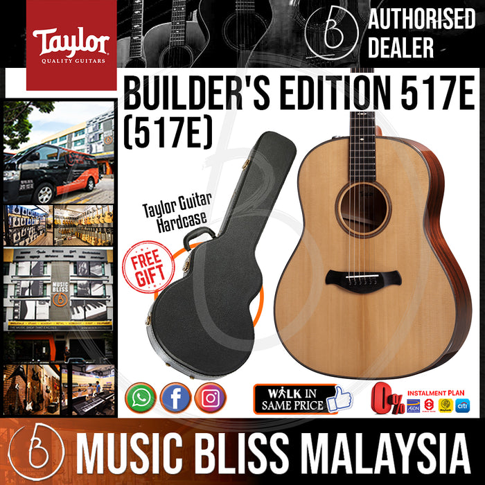 Taylor 517e Grand Pacific Builder's Edition V-Class - Natural with Hardcase (517-e / 517 e) *Crazy Sales Promotion* - Music Bliss Malaysia