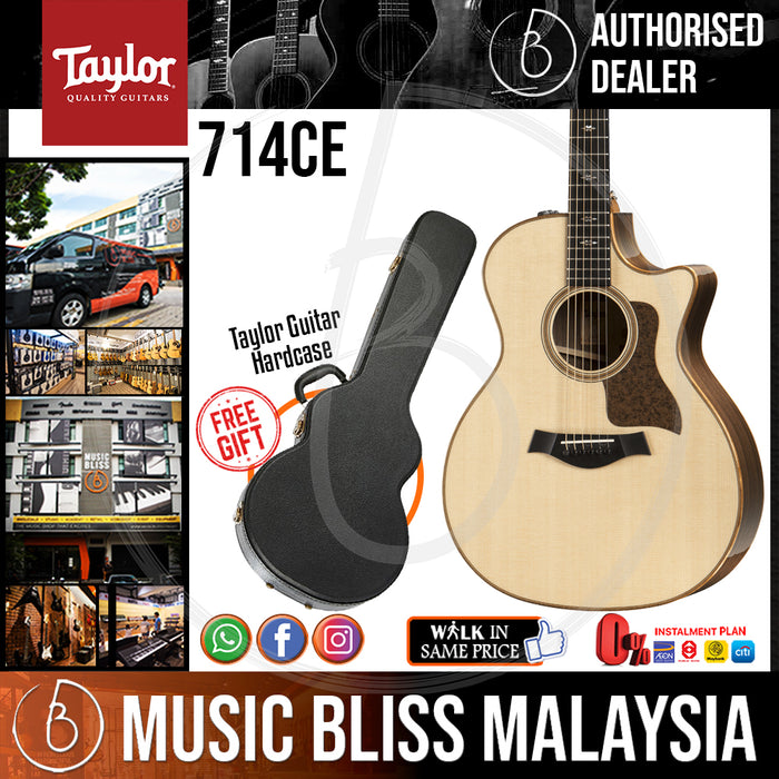 Taylor 714ce V-Class Grand Auditorium Cutaway - Natural Lutz Spruce Top with Hardcase (714-ce / 714 ce) *Crazy Sales Promotion* - Music Bliss Malaysia