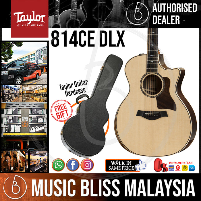 Taylor 814ce DLX Deluxe V-Class Acoustic-Electric Guitar - Natural with Sitka Spruce Top with Hardcase (814ceDLX / 814ce-DLX) *Crazy Sales Promotion* - Music Bliss Malaysia