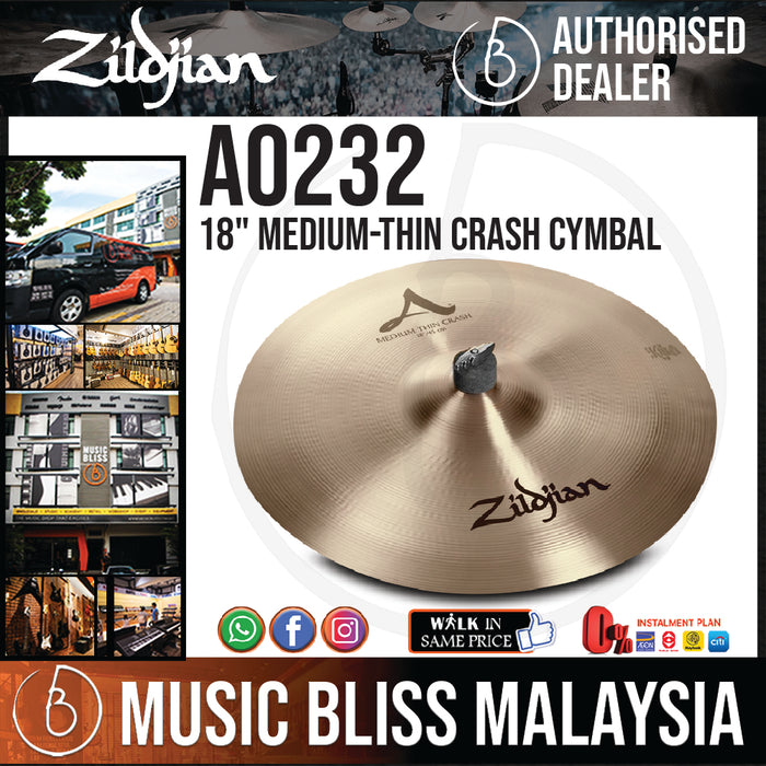 Zildjian 18" A Zildjian Medium-thin Crash Cymbal (A0232) - Music Bliss Malaysia
