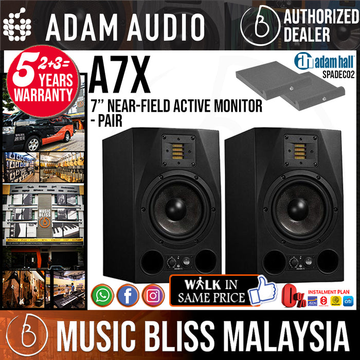 ADAM Audio A7X 7 inch Powered Studio Monitor with Adam Hall PAD ECO 2 Isolation Pad - Pair - Music Bliss Malaysia