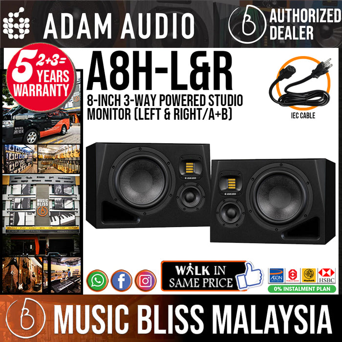 ADAM Audio A8H 8-inch 3-way Powered Studio Monitor (Left & Right/A+B) - Music Bliss Malaysia