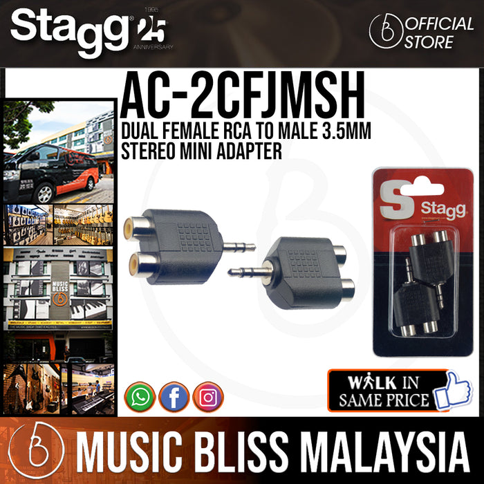 Stagg AC-2CFJMSH Dual Female RCA to Male 3.5mm Stereo Mini Adapter (AC2CFJMSH) - Music Bliss Malaysia