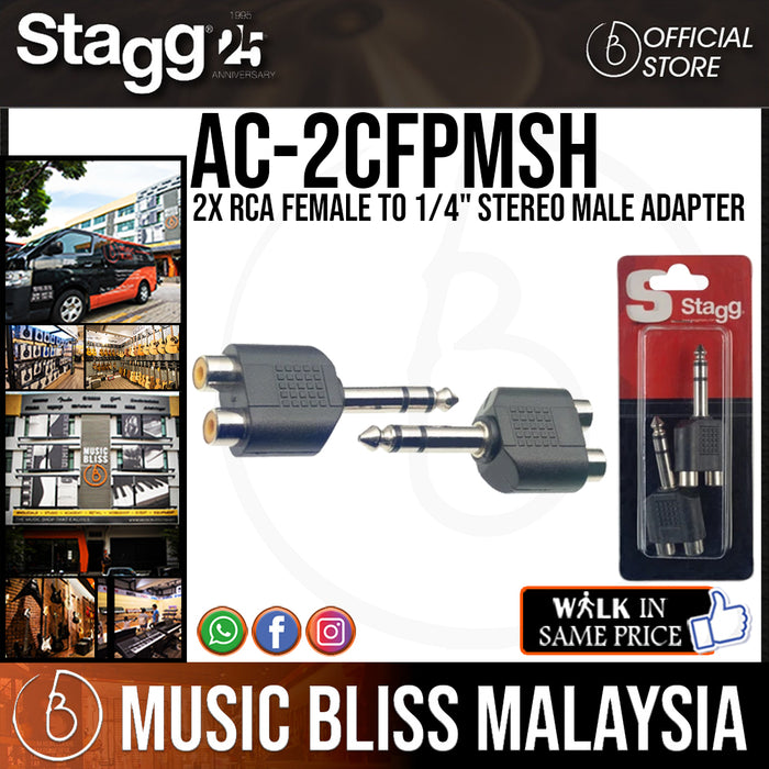Stagg AC-2CFPMSH 2xRCA Female to 1/4" Stereo Male Adapter (AC2CFPMSH) - Music Bliss Malaysia