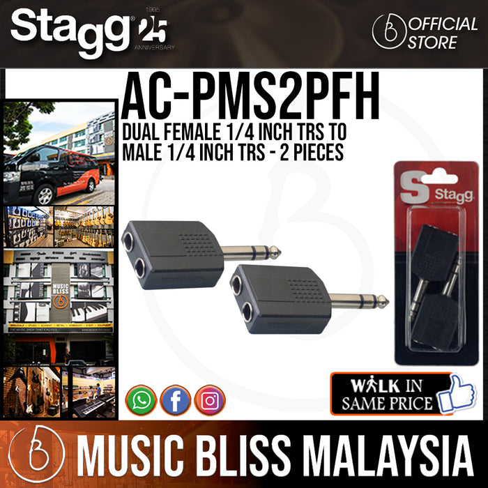Stagg AC-PMS2PFH Dual Female 1/4 inch TRS to Male 1/4 inch TRS - 2 Pieces (ACPMS2PFH) - Music Bliss Malaysia