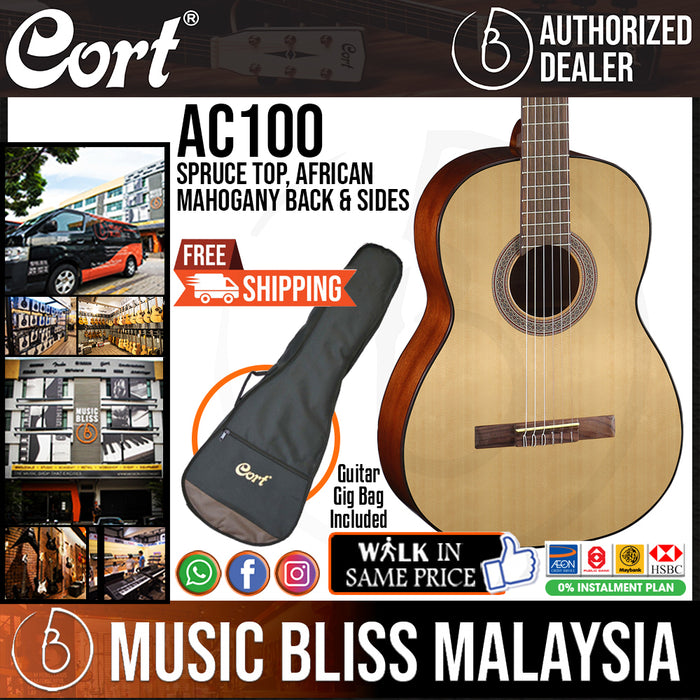 Cort AC100 Classical Guitar with Bag - Open Pore - Music Bliss Malaysia