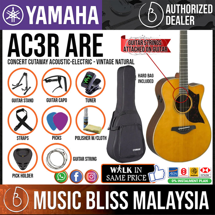 Yamaha AC3R ARE Concert Cutaway Acoustic-Electric Guitar with Hard Bag - Music Bliss Malaysia