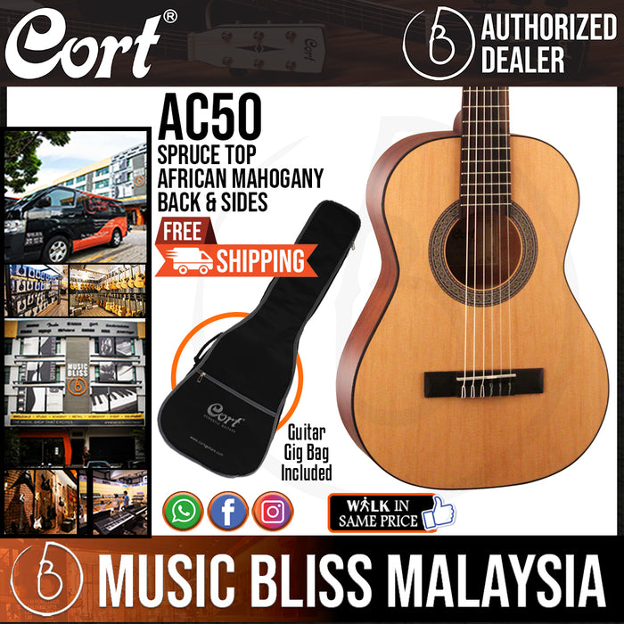 Cort AC50 Classical Guitar with Bag - Open Pore (AC 50 AC-50) - Music Bliss Malaysia