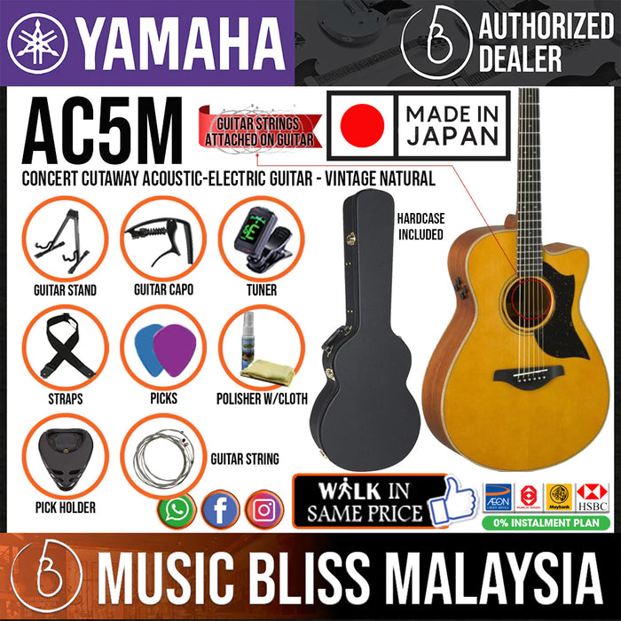 Yamaha AC5M ARE Concert Cutaway Acoustic-Electric Guitar with Hardcase MADE IN JAPAN - Music Bliss Malaysia