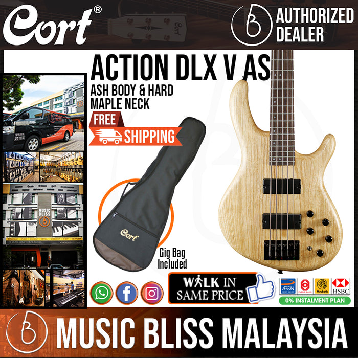 Cort Action DLX V AS 5-String Bass Guitar with Bag - Open Pore Natural - Music Bliss Malaysia