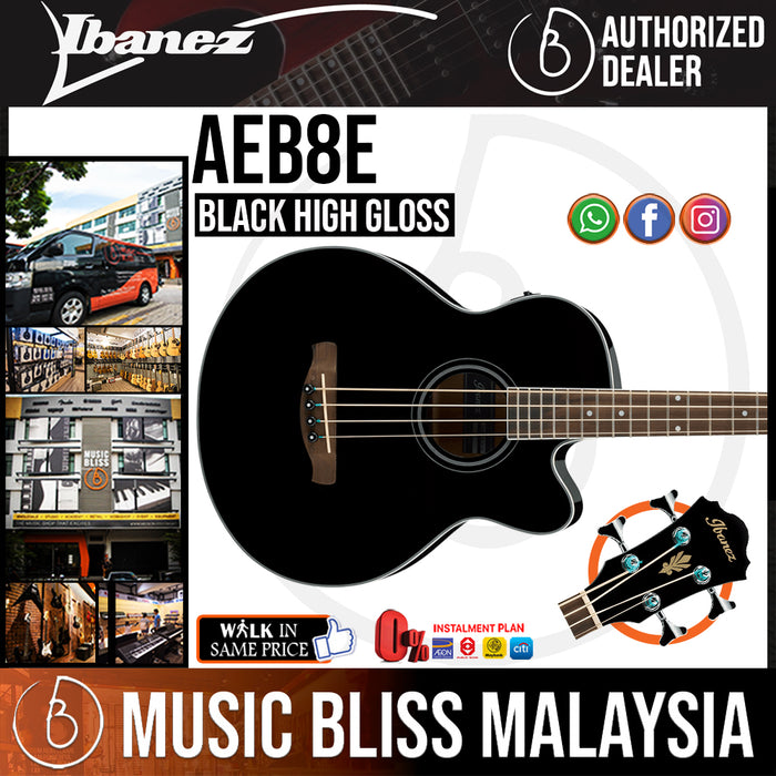 Ibanez AEB8E  - Black High Gloss (AEB8E-BK) - Music Bliss Malaysia