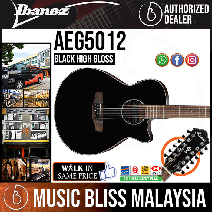Ibanez AEG5012 Acoustic-electric Guitar - Black High Gloss - Music Bliss Malaysia
