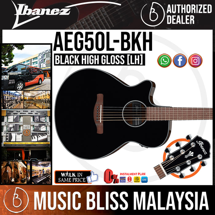 Ibanez AEG50L Left-Handed - Black High Gloss (AEG50L-BKH) - Music Bliss Malaysia