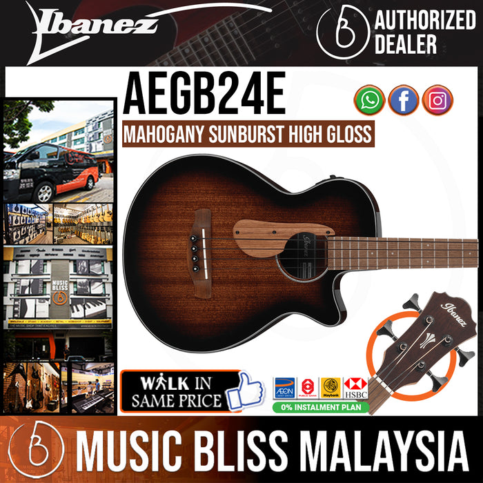 Ibanez AEGB24E AEG Acoustic-electric Bass Guitar - Mahogany Sunburst High Gloss - Music Bliss Malaysia