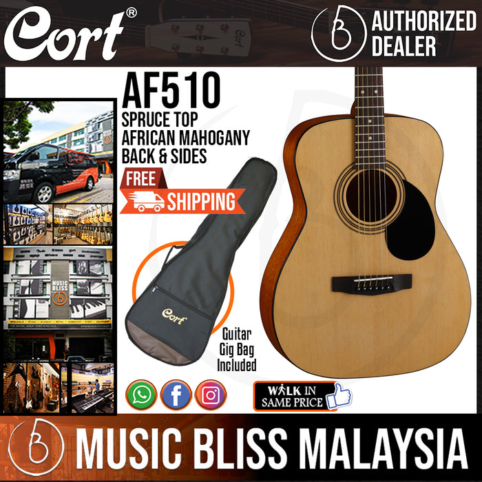 Cort AF510 Acoustic Guitar with Bag (AF 510 AF-510) - Music Bliss Malaysia