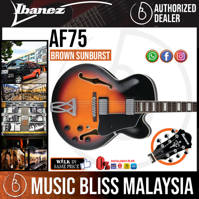 Ibanez Artcore AF75 - Brown Sunburst (AF75-BS) - Music Bliss Malaysia