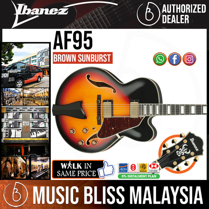 Ibanez Artcore Expressionist AF95 Hollowbody Electric Guitar - Brown Sunburst - Music Bliss Malaysia