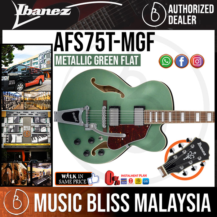 Ibanez Artcore AFS75T - Metallic Green Flat (AFS75T-MGF) - Music Bliss Malaysia