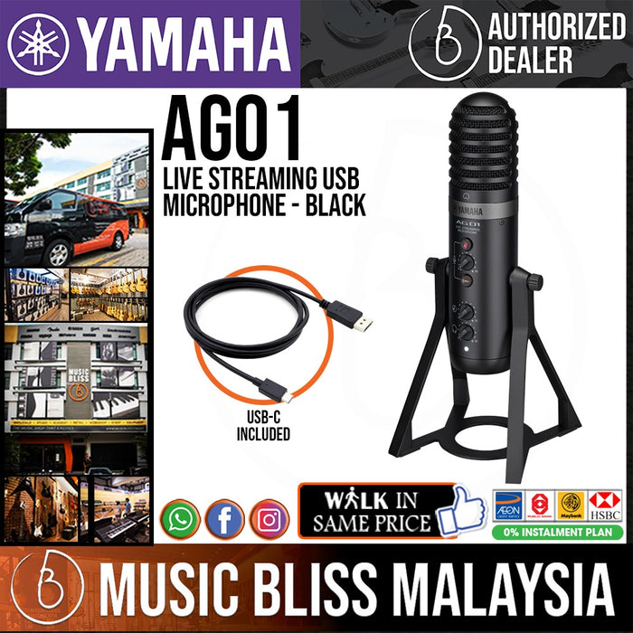 Yamaha AG01 Live Streaming USB Condenser Microphone - Black - Music Bliss Malaysia