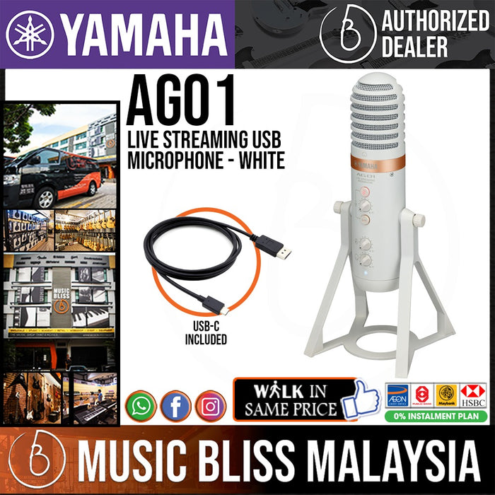 Yamaha AG01 Live Streaming USB Condenser Microphone - White - Music Bliss Malaysia