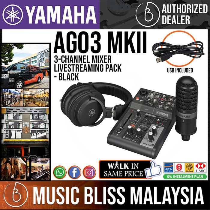 Yamaha AG03 MK2 Live Streaming Pack - Black - Music Bliss Malaysia