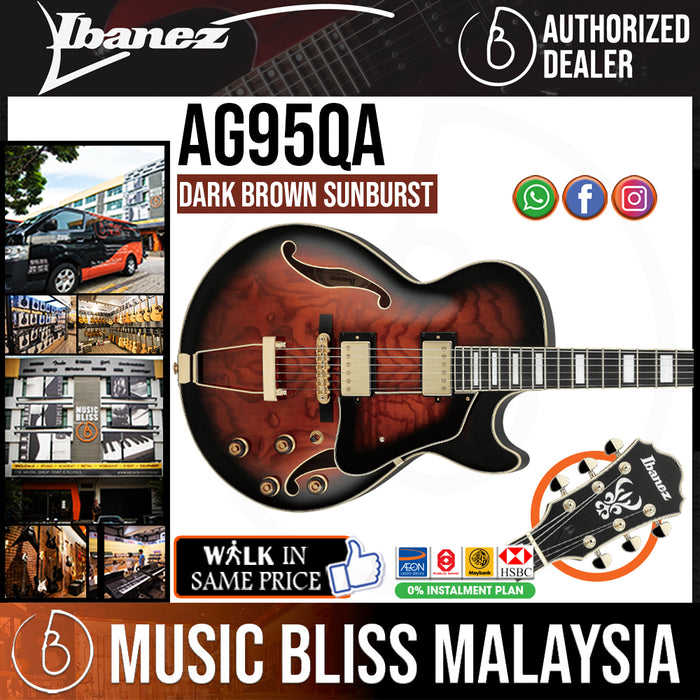Ibanez Artcore Expressionist AG95QA Hollowbody Electric Guitar - Dark Brown Sunburst - Music Bliss Malaysia