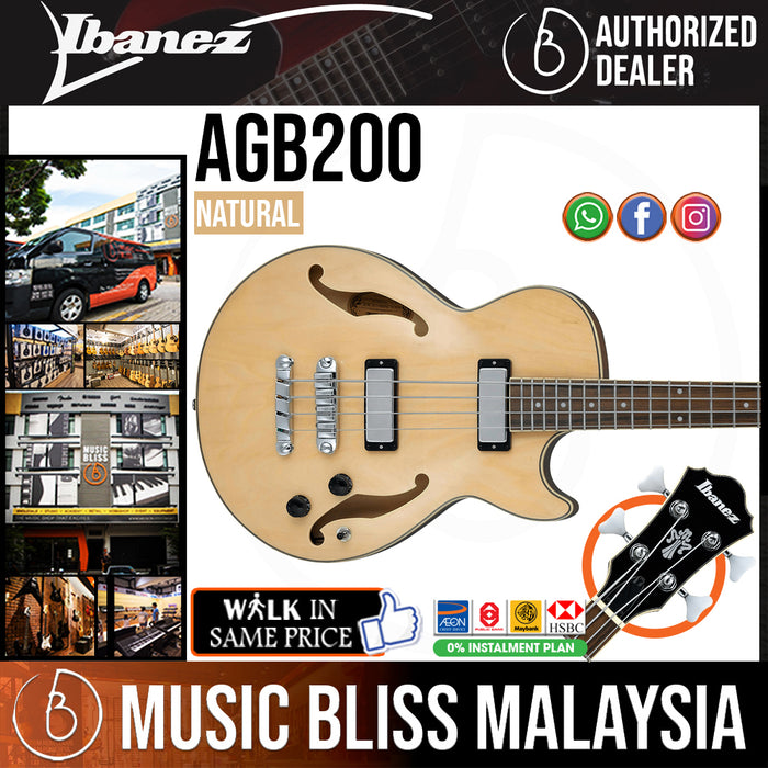 Ibanez AGB200 Semi-hollow Bass Guitar - Natural - Music Bliss Malaysia