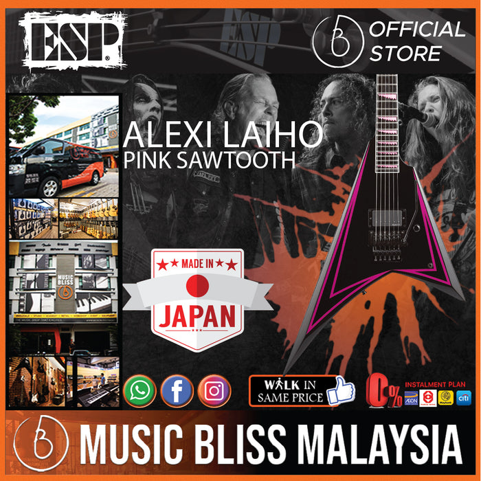 ESP Alexi Laiho Pink Sawtooth - Black with Pink Pinstripe - Music Bliss Malaysia
