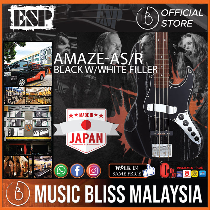 ESP Amaze-AS/R Electric Bass Guitar - Black (AMAZEASR) - Music Bliss Malaysia