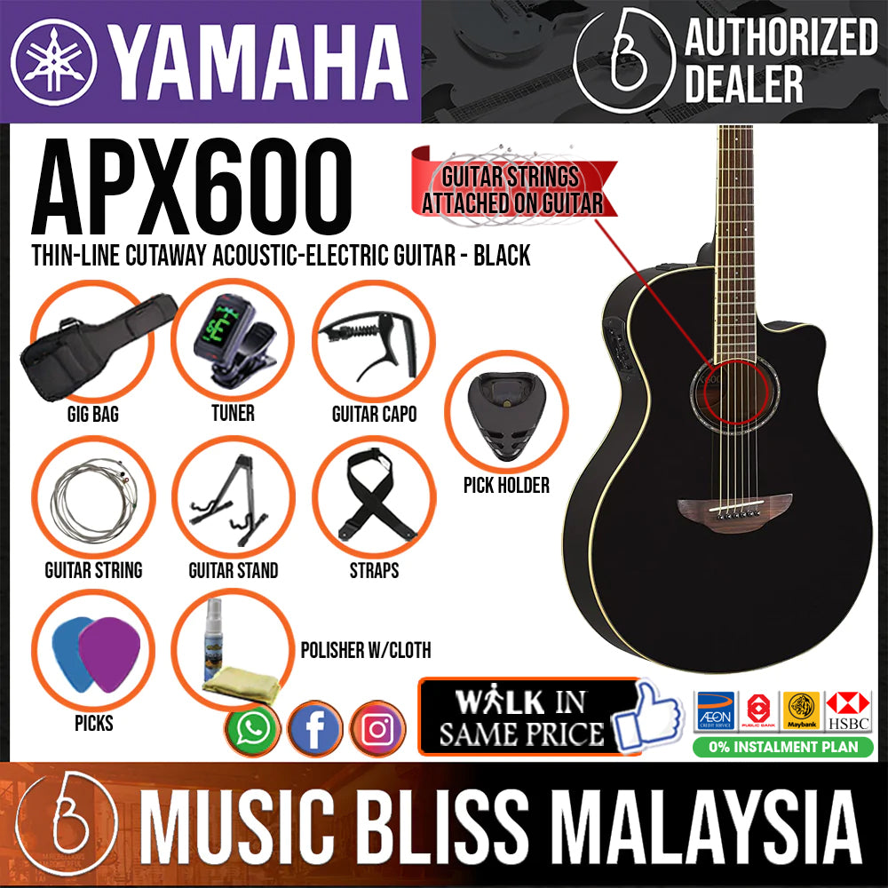 Yamaha APX600 Thin-line Cutaway Acoustic-Electric Guitar - Black