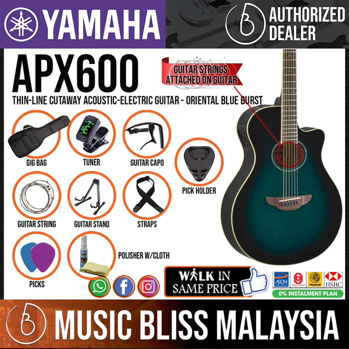 Yamaha APX600 Thin-line Cutaway Acoustic-Electric Guitar - Oriental Blue Burst - Music Bliss Malaysia