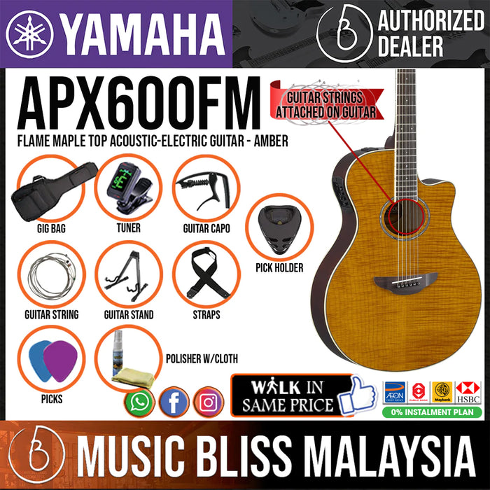Yamaha APX600FM Flame Maple Top Acoustic-Electric Guitar - Amber - Music Bliss Malaysia