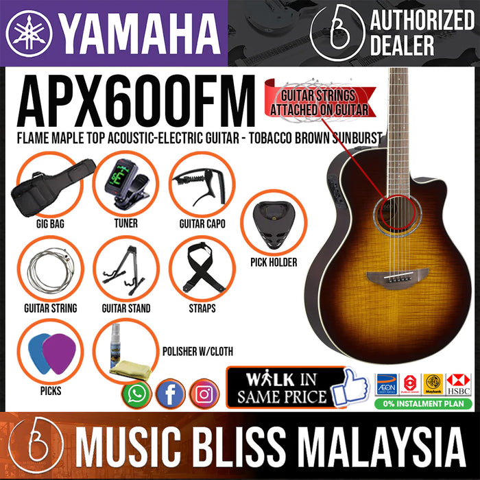 Yamaha APX600FM Flame Maple Top Acoustic-Electric Guitar - Tobacco Brown Sunburst - Music Bliss Malaysia