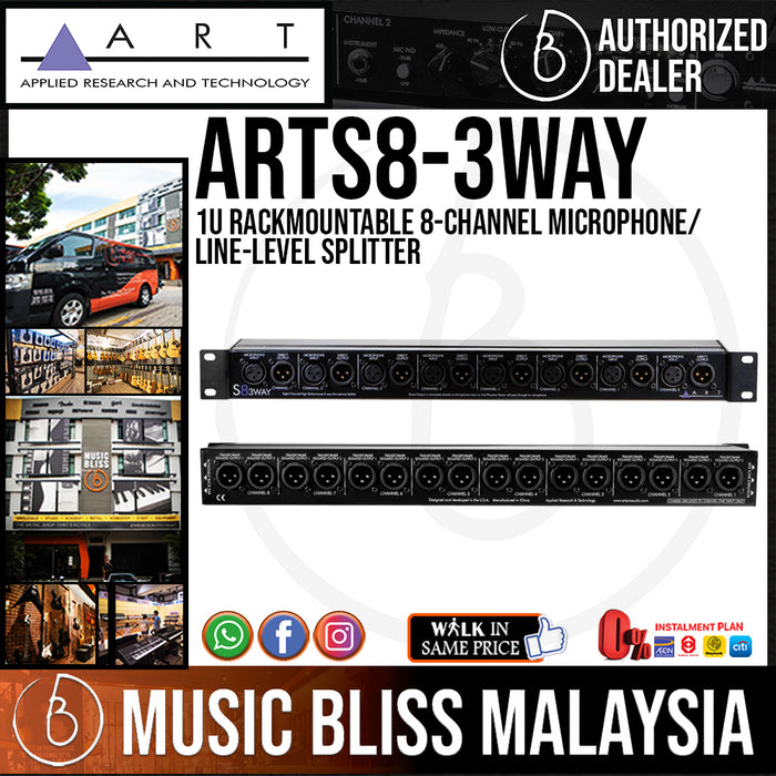 ART S8-3WAY 1U Rackmountable 8-channel Microphone/Line-level Splitter (S8 / S-8) - Music Bliss Malaysia