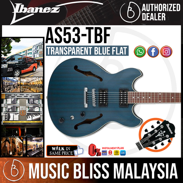 Ibanez Artcore AS53 - Transparent Blue Flat (AS53-TBF) *Price Match Promotion* - Music Bliss Malaysia